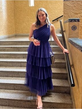 Hutch Xala One Shoulder Tiered Pleated Tulle Maxi Dress